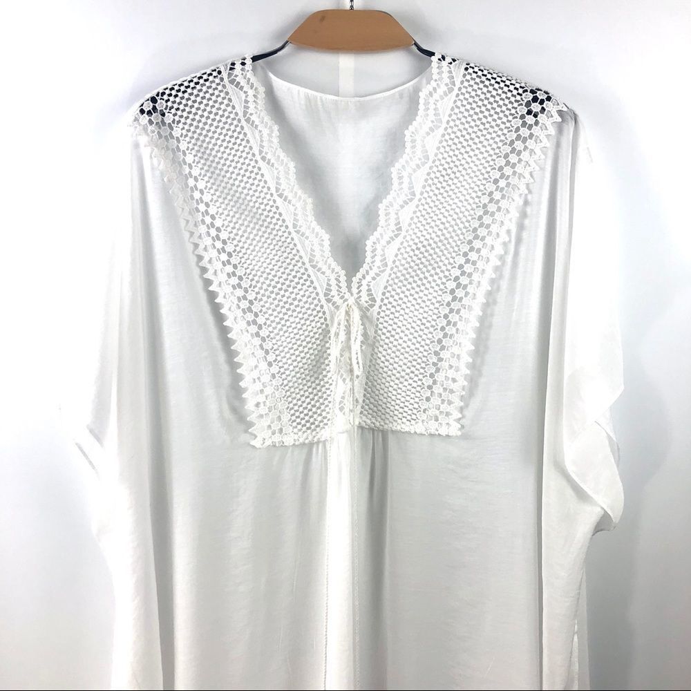 Long Bohemian White Kaftan w/ Tassel Ties - Picture 4 of 5